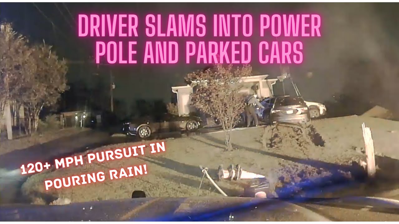 HIGH SPEED PURSUIT IN POURING RAIN! Driver slams into power pole ...
