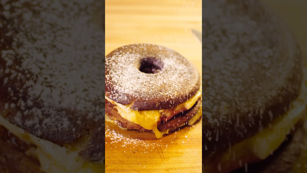 Grilled Cheese Loquat-Rhubarb Chutney Donut! Made with upcycled leftovers!😝 