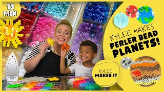Kylee Makes Perler Bead Planets | DIY Solar System for Kids | Perler Planet Arts and Crafts for Kids