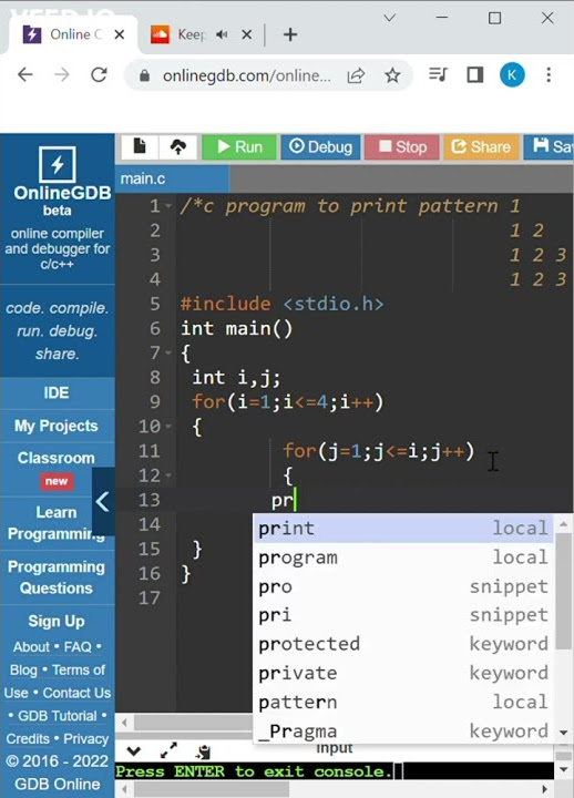 C program to print the number pattern 1 12 123 1234 - YouTube