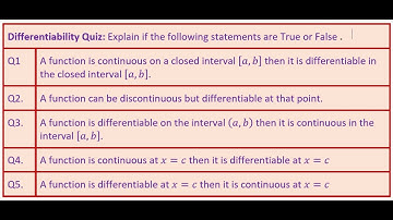 Calculus Continuity and Differentiability Solution to 5 True False Quiz Questions