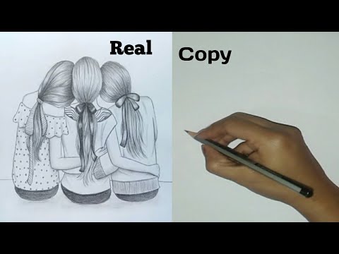 Farjana Drawing Academy Best friends tutorial || How to Draw three Friends hugging each other ...