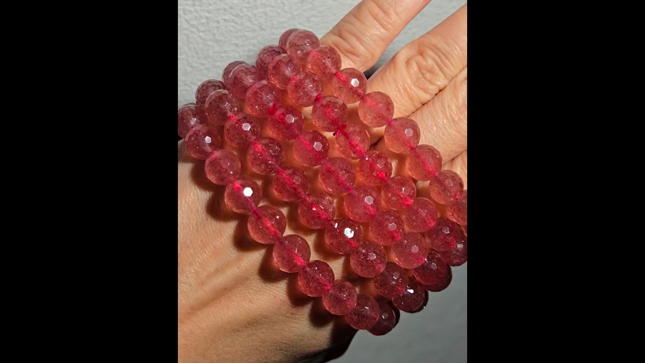 Strawberry quartz faceted bead bracelets with sparkly mica - JW111
