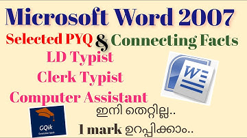 Microsoft Word 2007 Select PYQ + Connecting Facts #ldtypist #clerk_typist #psc_main_exams