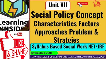 NTA UGC NET/JRF/PhD I Social Work I Social Policy I Unit 7 I L-01