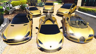 GTA 5 - Stealing Golden Luxury Cars with Michael! | GTA V (Real Life Cars)