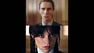 Patrick Bateman and Wednesday Addams staring meme template