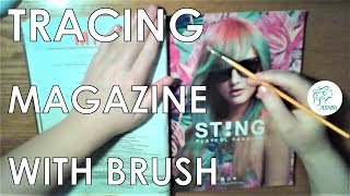 ASMR • Tracing Magazine with Brush, Turning Pages • No Talking