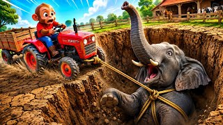 Baby Monkey Rescues Trapped Elephant from Deep Pit | Emotional Animal Rescue Story | Guggu Farm