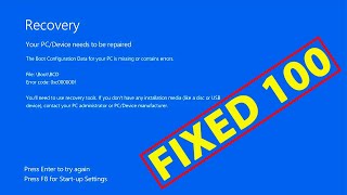 Your PC/Device Need to be Repaired BCD Error Code 0xc000000F | Windows Recovery Blue Screen Error