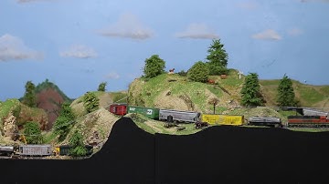 Tehachapi loop in N scale with mid-train helper