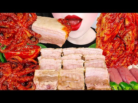 ASMR SPICY OCTOPUS, OYSTER 통삼겹살 수육, 쭈꾸미 볶음, 김치보쌈, 굴젓, 명란젓 KIMCHI, SALTED SEAFOOD COOKING & MUKBANG