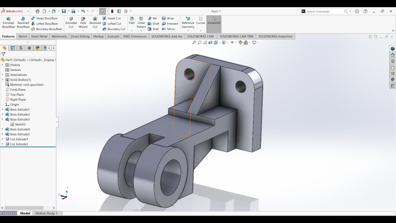 Solidworks_Features! Tutorial03_Extrude Bose & Cut - YouTube