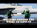 Life on an Aircraft Carrier - Walking Around the Waist Catapults