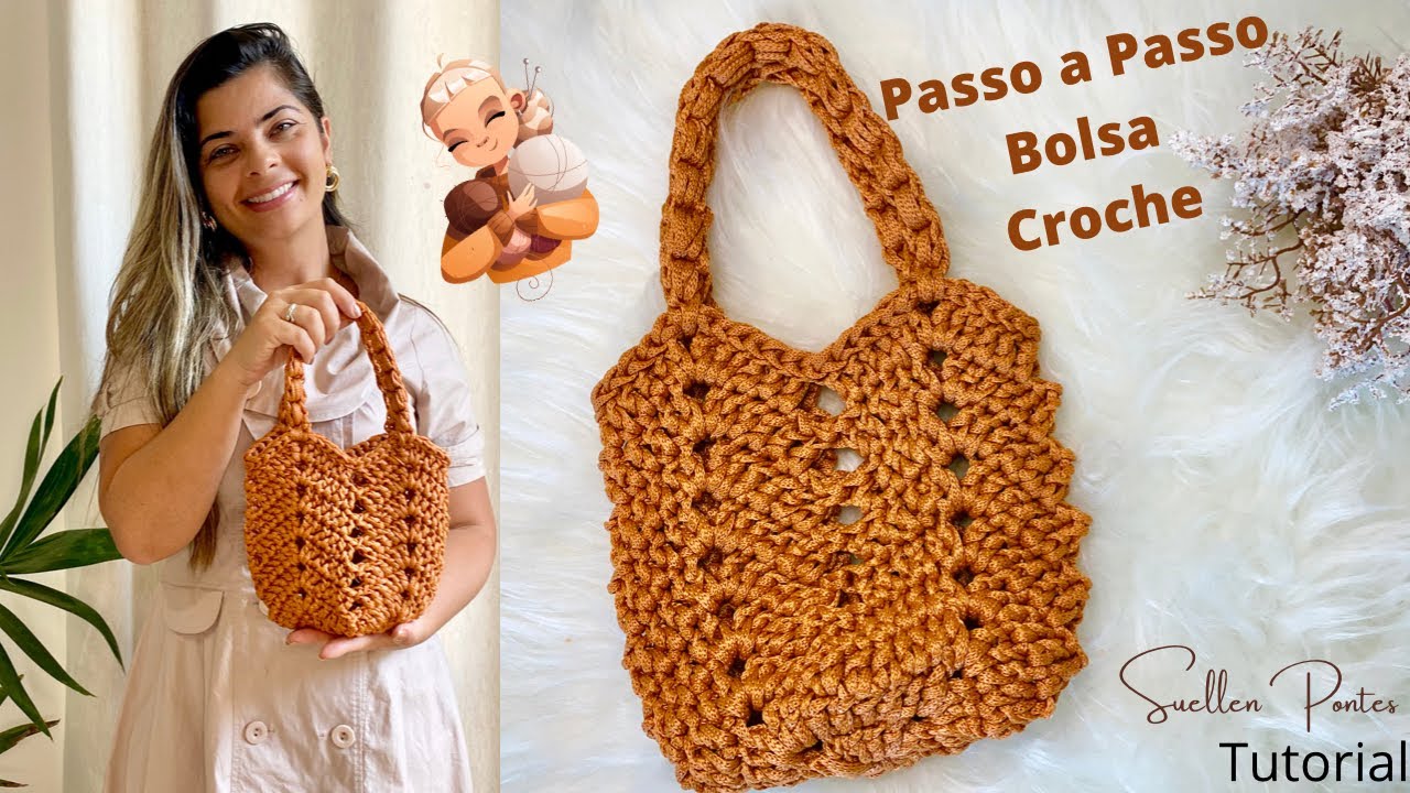 Bolsa de Croche LINDA | Muito Facil |Passo a Passo fundo quadrado alça ponto puff | Suellen Pontes