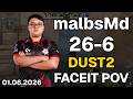 malbsMd (26-6, 4.33 K/D) Dust2 | FACEIT POV DEMO CS2 | Jun 01, 2026 17:56 UTC