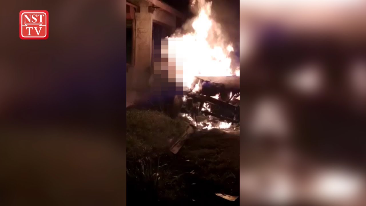 Accident victim cries for help as car goes up in flames