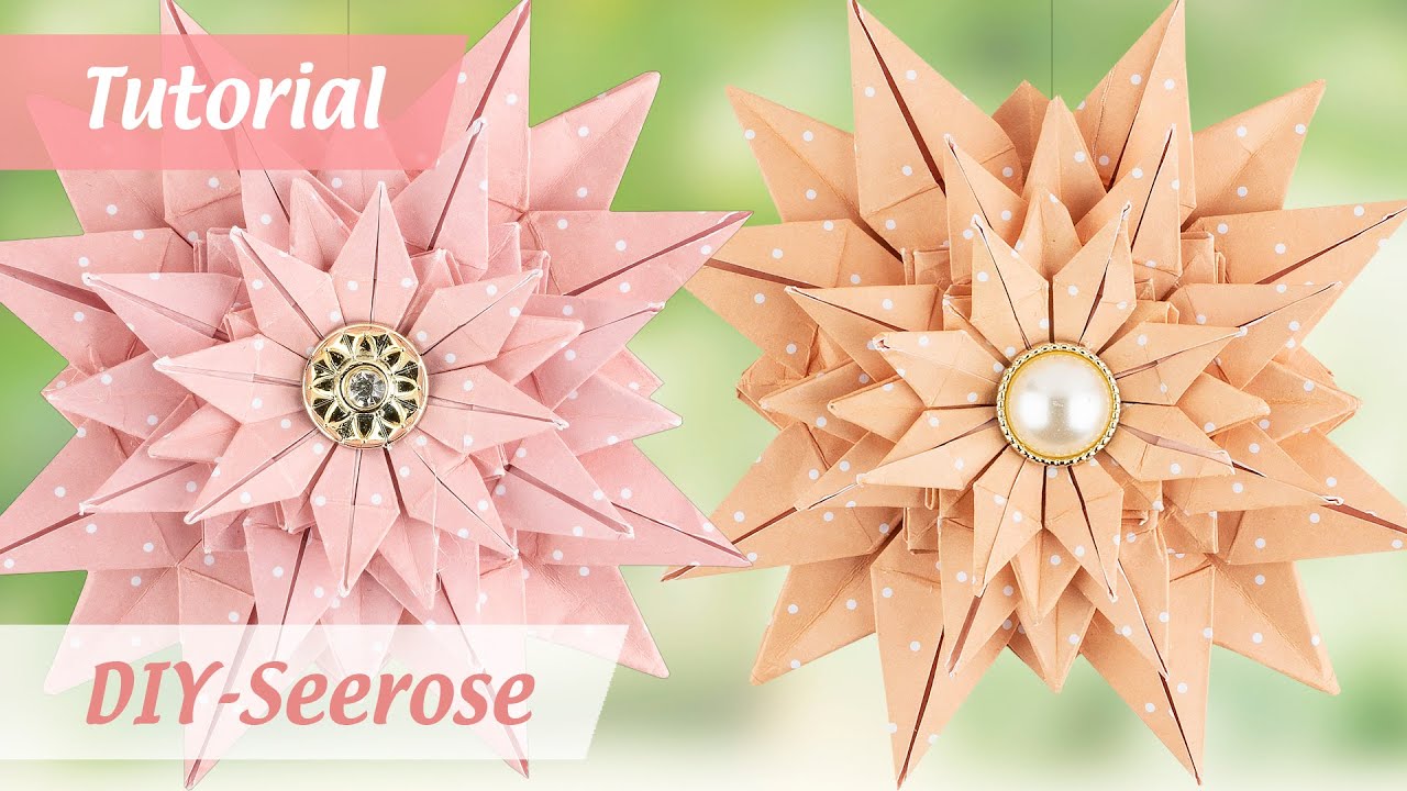 Seerosen aus Faltpapier basteln - Origami-Sternblüte - DIY paper folding art - Ideen mit Herz