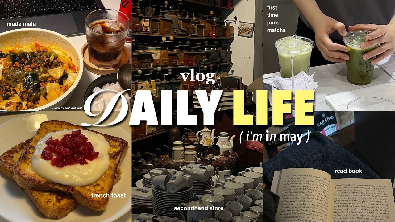 Daily life vlog (ENG) | ทำผัดหมาล่าแห้ง, ทำเฟรนซ์โทสต์, ลองกินเพียวมัทฉะ, ดูของมือสอง, กลับบ้าน 🏠🍓🍞🌲