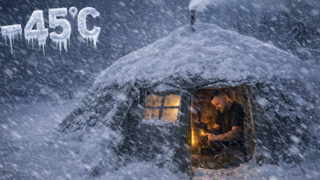 96 Hours Alone in a Frozen Forest Blizzard | Hot Tent Survival.