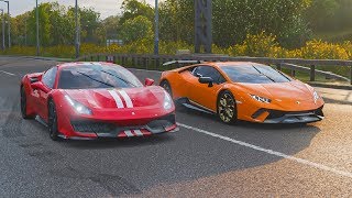 Today we bring you a drag race between two direct rivals in the
supercar world which are 2018 lamborghini huracan performante versus
2019 ferrari 488...