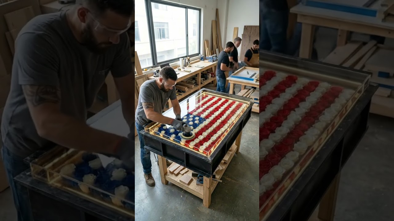 American Flag Epoxy Table with LED Lights 🇺🇸 – FINAL RESULT! 
