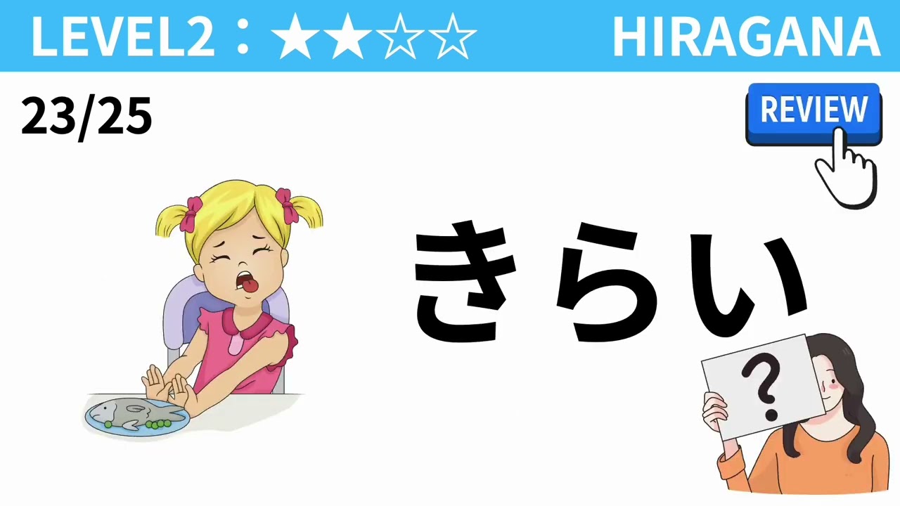 【HIRAGANA】100 HIRAGANA READING & PRACTICE  LEVEL1〜LEVEL4｜Japanese Hiragana TEST