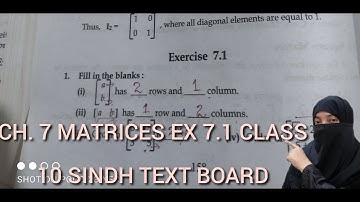 CH,7 MATRICES EX 7.1 CLASS 10 SINDH TEXT BOARD