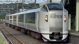 臨9304M E259系横クラNe005編成 臨時特急しおさい84号東京行 飯岡駅1番線ホーム発着