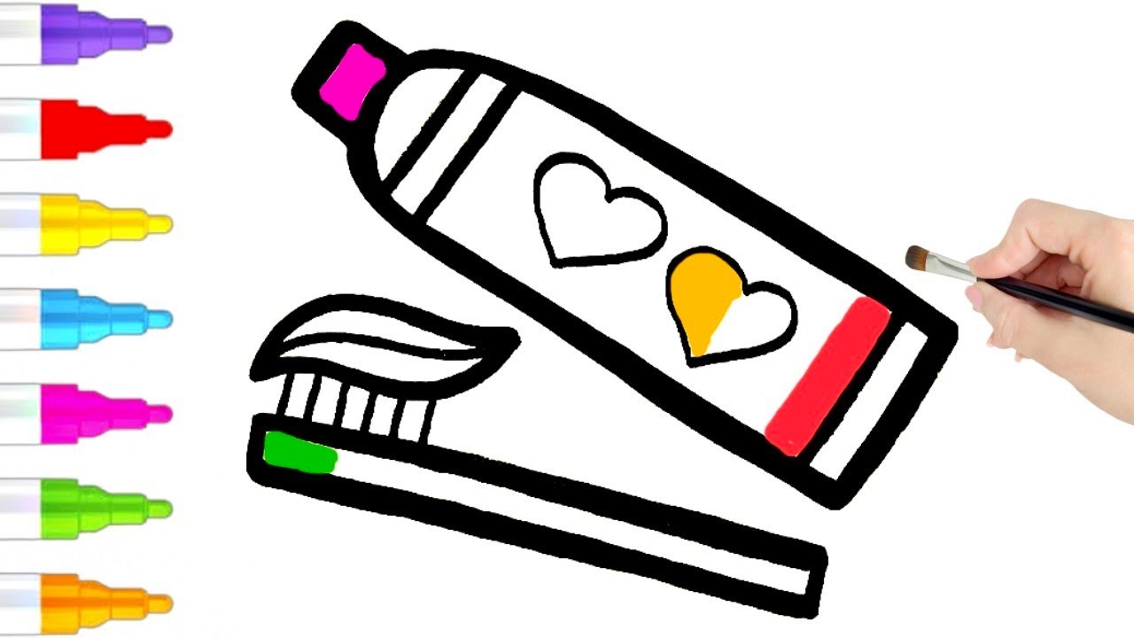 Toothpaste and Toothbrush 🪥 Drawing, Colouring, Painting for Kids ...