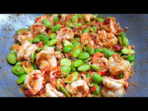 กับข้าวกับปลาโอ 751 สะตอผัดกะปิกุ้งสดหมูสับ ได้แรงอก  Stir-Fried Bitter Bean with Shrimp Paste