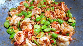 กับข้าวกับปลาโอ 751 สะตอผัดกะปิกุ้งสดหมูสับ ได้แรงอก  Stir-Fried Bitter Bean with Shrimp Paste