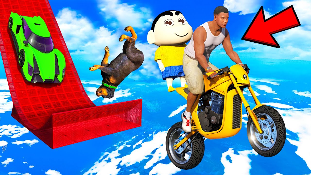 SHINCHAN AND FRANKLIN TRIED THE IMPOSSIBLE MEGA RAMP LONGEST BIKE JUMP