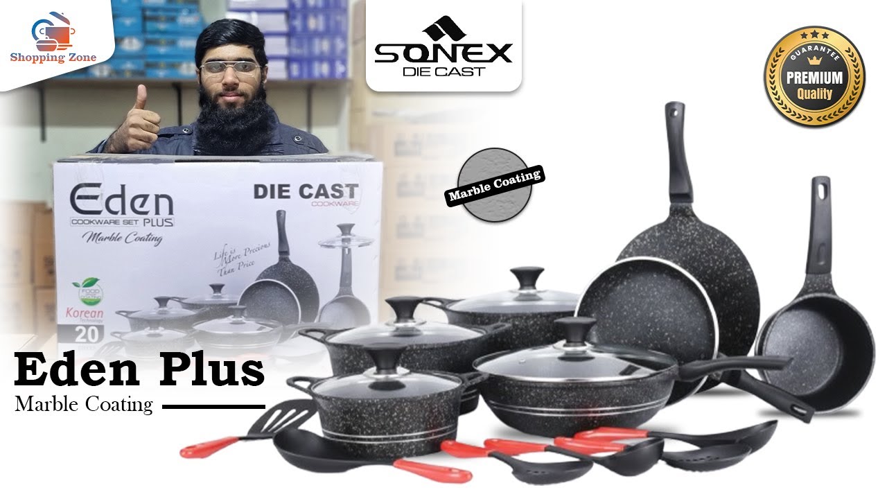 Sonex Eden Plus Marble Coating Gift Pack (Black) | Premium Die Cast Cookware Set 