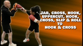 Jab, cross, hook, uppercut, hook, cross, slip & roll to hook & cross