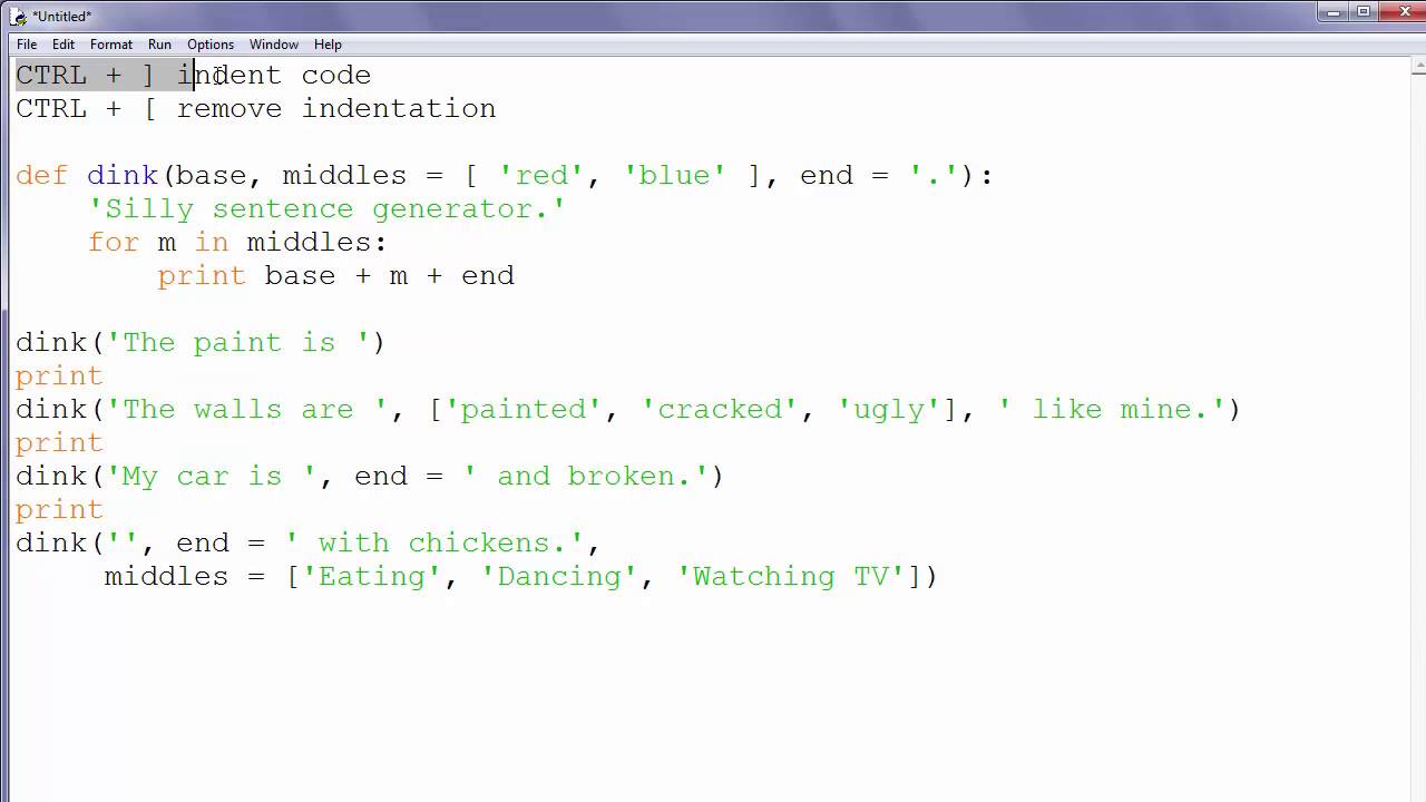 skillevæg politik Forhøre How to indent code and remove indentation of code in Python IDLE - YouTube