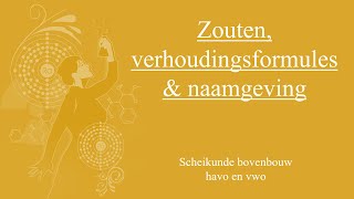 Zouten, Verhoudingsformules En Naamgeving Van Zouten