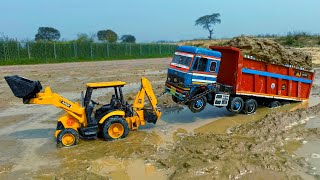 New TATA Dumper Truck Tipper Muddy Accident Pulling Out JCB 3DX? Tractor Cartoon | Jcb Cartoon Video