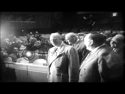 Dwight D Eisenhower,John F Dulles,Trygve H Lie and Lester B Pearson inspect the U...HD Stock Footage