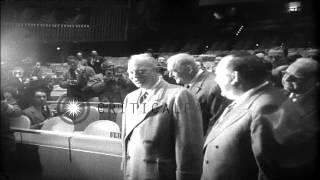 Dwight D Eisenhower,John F Dulles,Trygve H Lie and Lester B Pearson inspect the U...HD Stock Footage