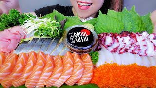 ASMR 5 TYPES OF SASHIMI (OCTOPUS,SCALLOP,HERRING EGGS,SALMON) RAW FOOD EATING SOUNDS | LINH-ASMR