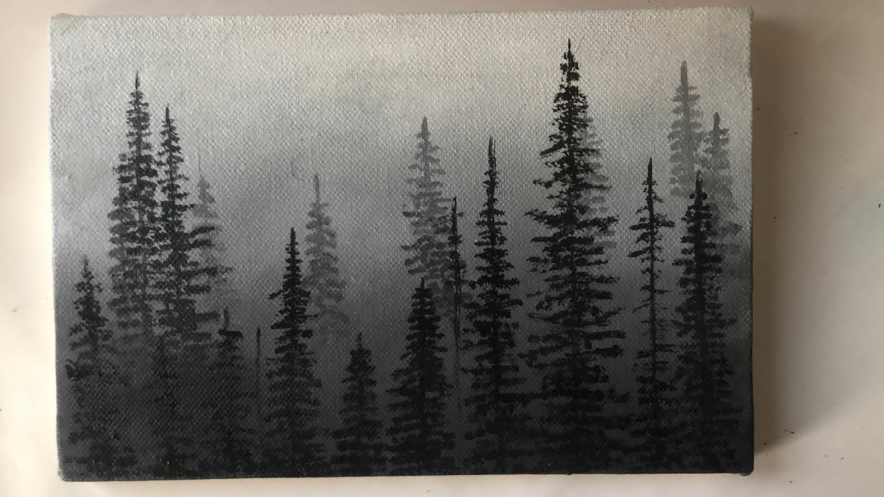 Easy Painting of Misty Forest | Acrylic Painting | Foggy Forest Painting