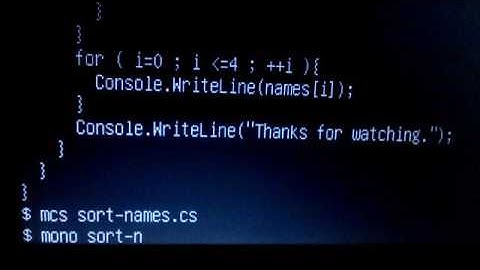 C#/ Mono program to sort names alphabetically.