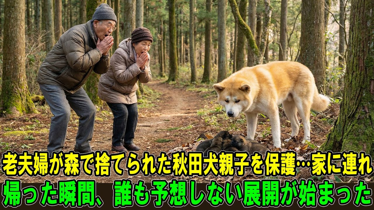【奇跡の実話】老夫婦は森に捨てられた秋田犬の母犬と7匹の子犬を引き取り、面倒を見ることにした…。家に連れて帰ったその瞬間、奇跡が起きた！