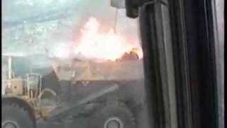 firefighting opencast mine  with digger coal mine