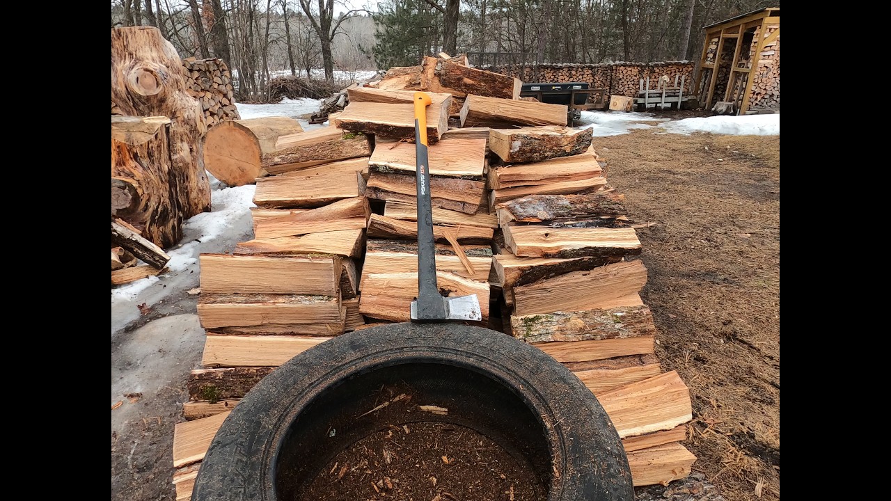 Six hours hand splitting firewood.