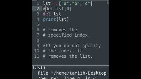 del keyword can also delete the list completely #pythonprogramming #pythonforbeginners #shorts