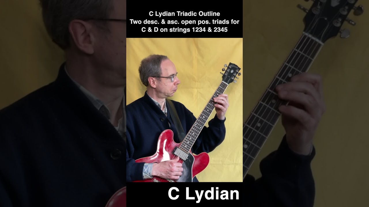 C Lydian Mode Two Descending and Ascending Open Position Triads for C & D on Strings 12345