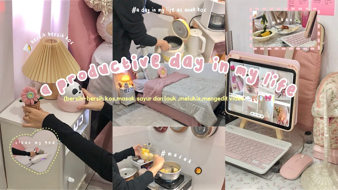 a productive day as anak kost ⏳🪞🎀: make my bed,clean my room,cook for lunch,editing video🌥️🧴💭🧺