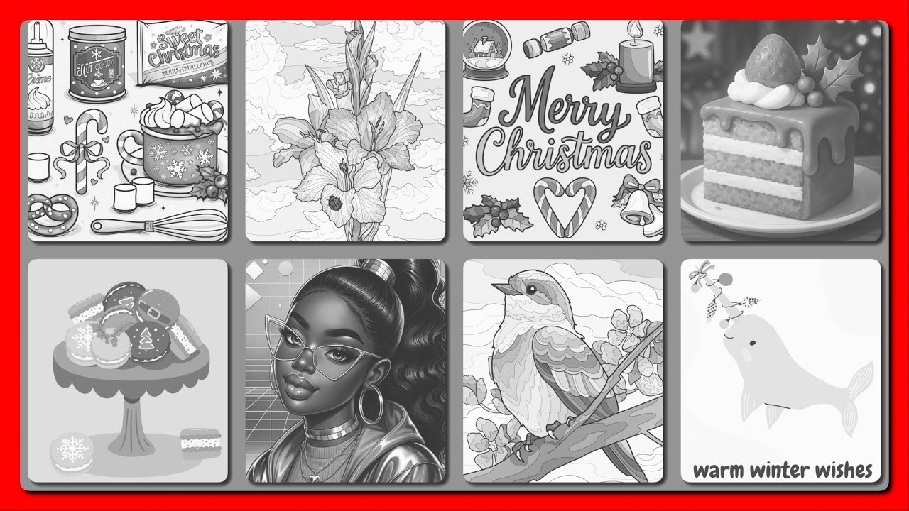 Christmas Holiday Collage Cocoa, Cake & Narwhal Wishes Hey Color app 